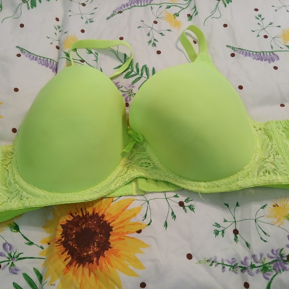 Lace Trim Neon Green Bra